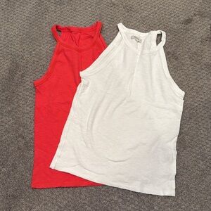 Madewell - Bundle White & Pink Sleeveless Tank Tops with High Necklines